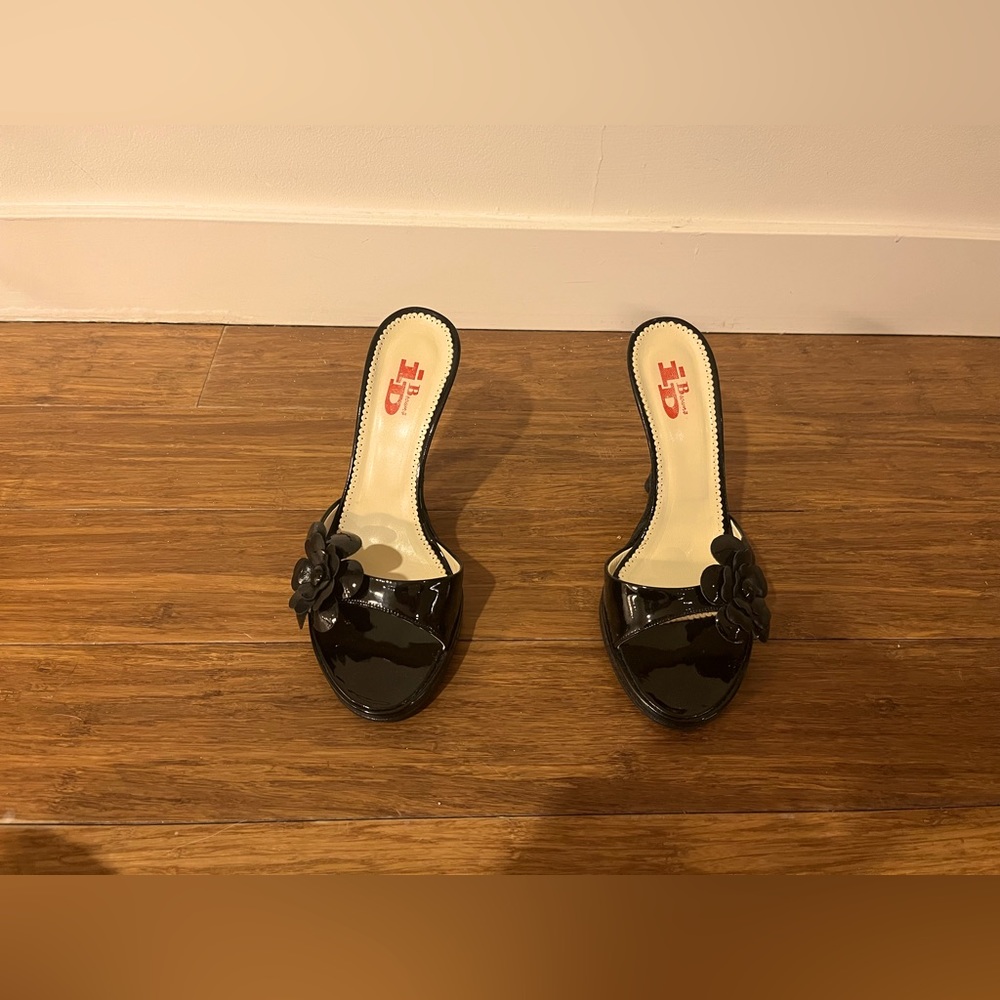 Leather patent slides, black, made in Italy